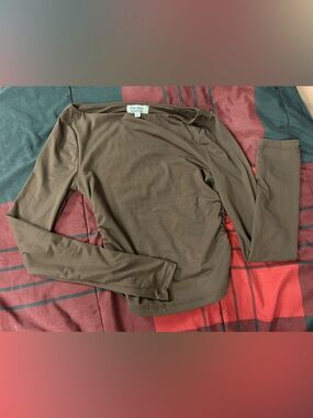Faded Rose Women's Slim Brown Long Sleeve Tee with cinched sides